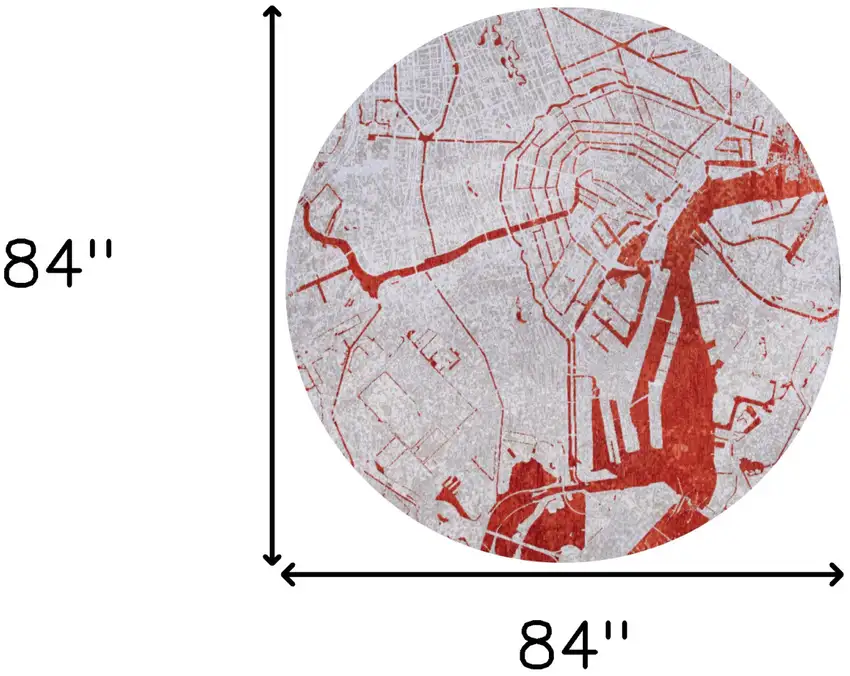 8' Red and White Round Abstract Non Skid Area Rug Photo 3