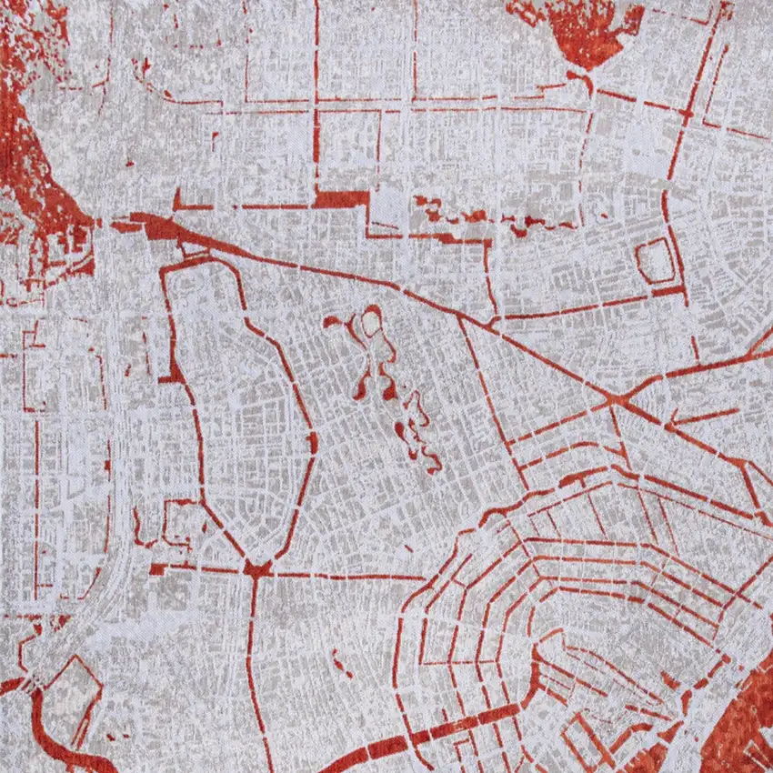 8' Red and White Round Abstract Non Skid Area Rug Photo 7