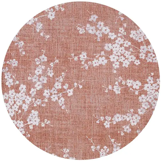 8' Red and White Round Oriental Non Skid Area Rug Photo 2