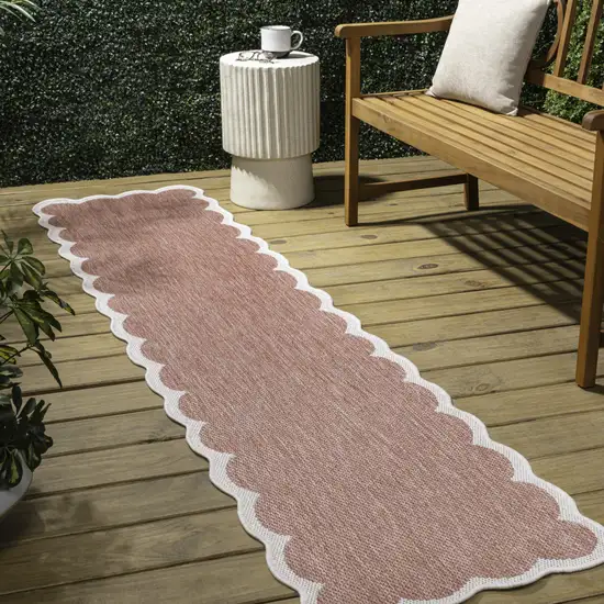 8' Rose And Cream Indoor Outdoor Runner Rug Photo 4