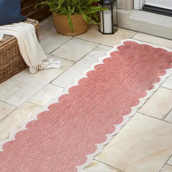 8' Rose And Cream Indoor Outdoor Runner Rug Photo 5
