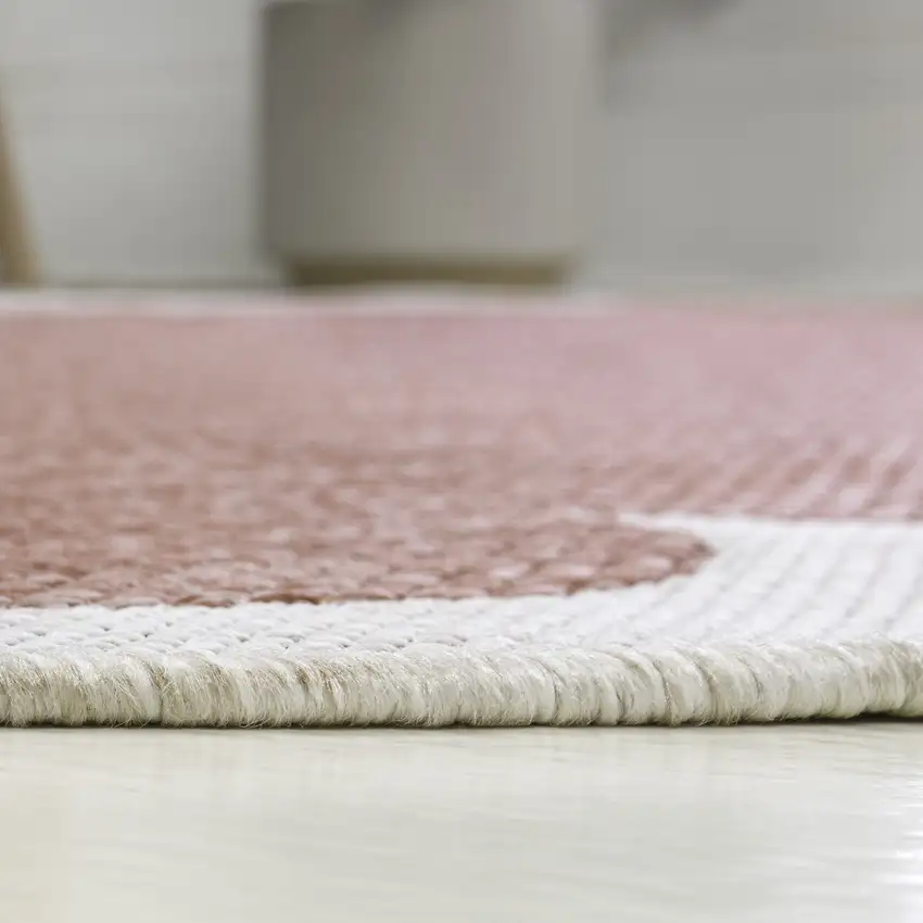 8' Rose And Cream Indoor Outdoor Runner Rug Photo 8