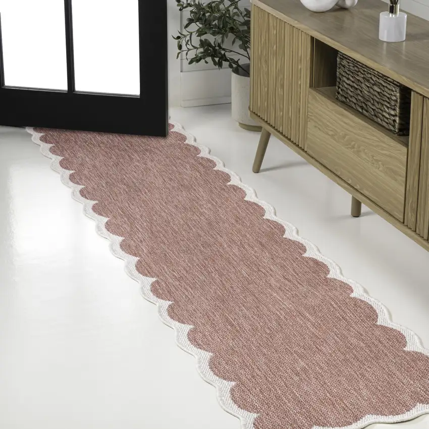 8' Rose And Cream Indoor Outdoor Runner Rug Photo 3