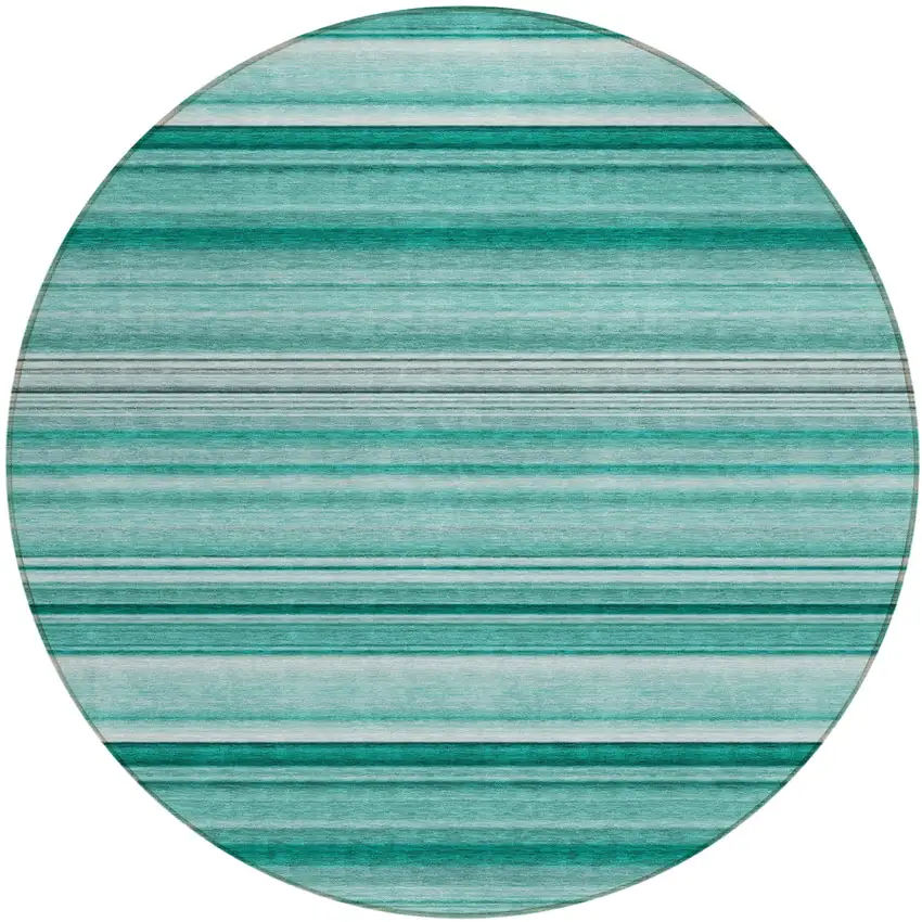Aqua Round Striped Washable Indoor Outdoor Area Rug Photo 2