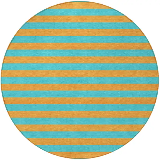 Aqua Round Striped Washable Non Skid Indoor Outdoor Area Rug Photo 3