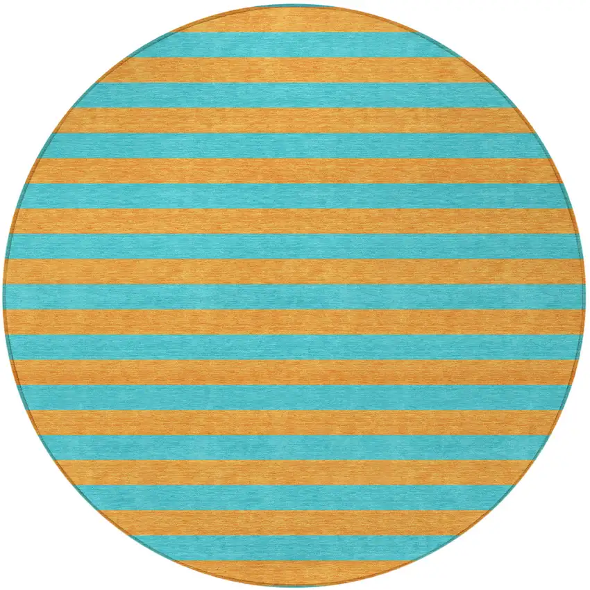 Aqua Round Striped Washable Non Skid Indoor Outdoor Area Rug Photo 3