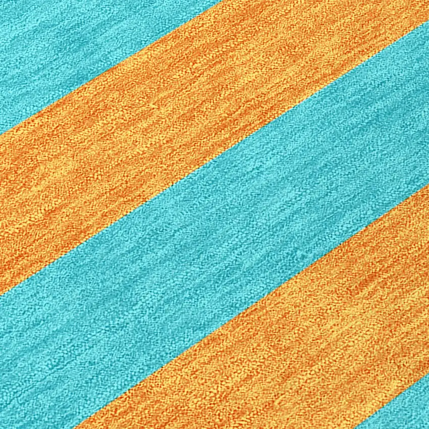 Aqua Round Striped Washable Non Skid Indoor Outdoor Area Rug Photo 7