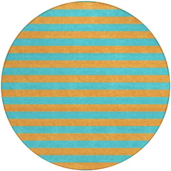 Aqua Round Striped Washable Non Skid Indoor Outdoor Area Rug Photo 2