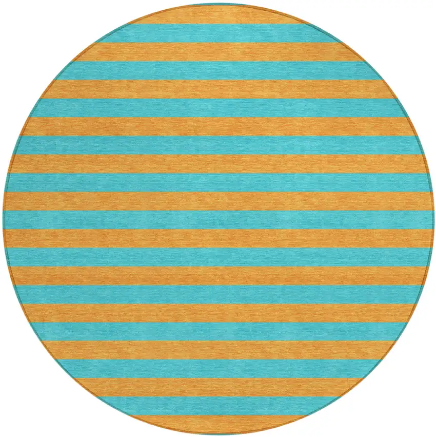 Aqua Round Striped Washable Non Skid Indoor Outdoor Area Rug Photo 2