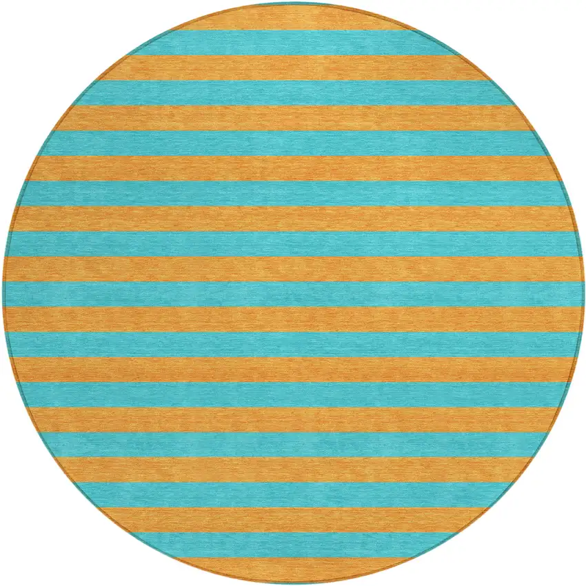 Aqua Round Striped Washable Non Skid Indoor Outdoor Area Rug Photo 2