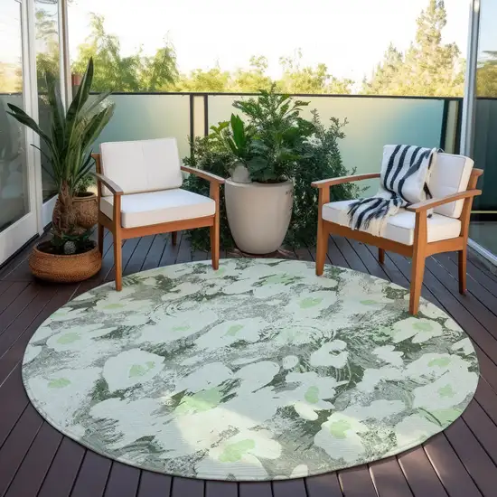 Artichoke Green Round Floral Washable Non Skid Indoor Outdoor Area Rug Photo 8