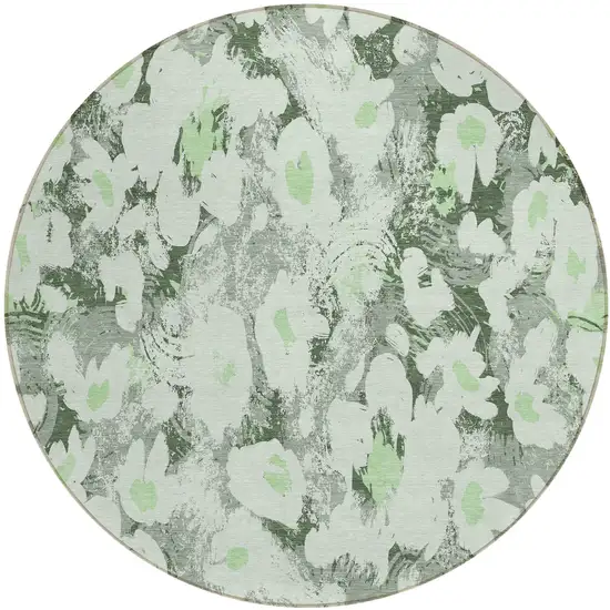 Artichoke Green Round Floral Washable Non Skid Indoor Outdoor Area Rug Photo 2