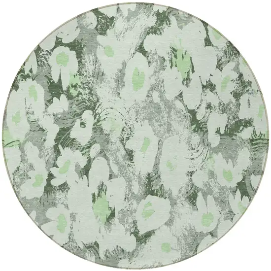 Artichoke Green Round Floral Washable Non Skid Indoor Outdoor Area Rug Photo 5