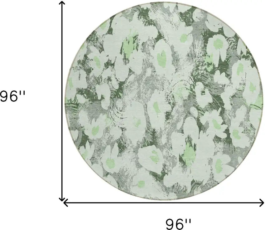 8' Round Artichoke Green Round Floral Washable Non Skid Indoor Outdoor Area Rug Photo 3