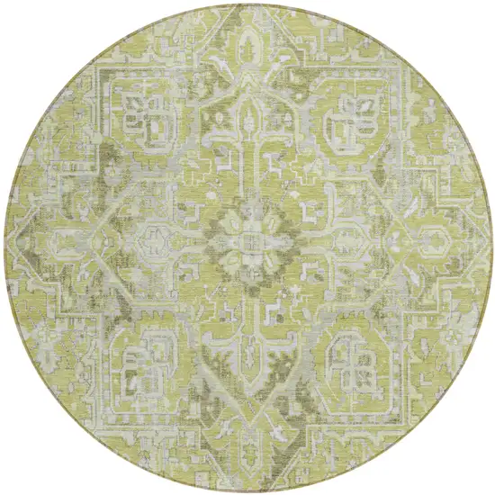 Artichoke Green Round Oriental Washable Non Skid Indoor Outdoor Area Rug Photo 2