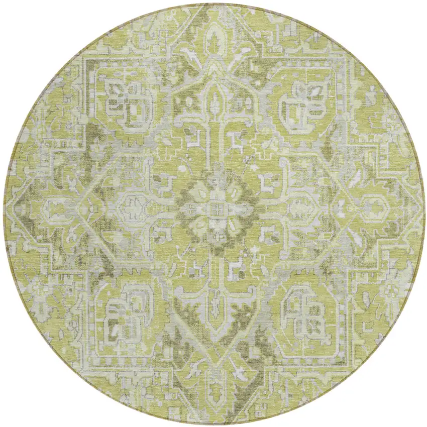 Artichoke Green Round Oriental Washable Non Skid Indoor Outdoor Area Rug Photo 2