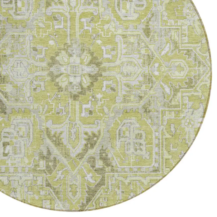 Artichoke Green Round Oriental Washable Non Skid Indoor Outdoor Area Rug Photo 5