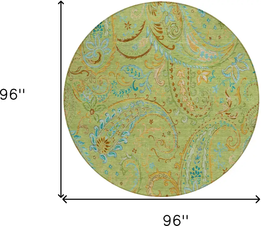 Artichoke Green Round Paisley Washable Indoor Outdoor Area Rug Photo 3
