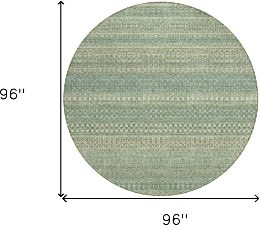 Artichoke Green Round Striped Washable Non Skid Indoor Outdoor Area Rug Photo 3