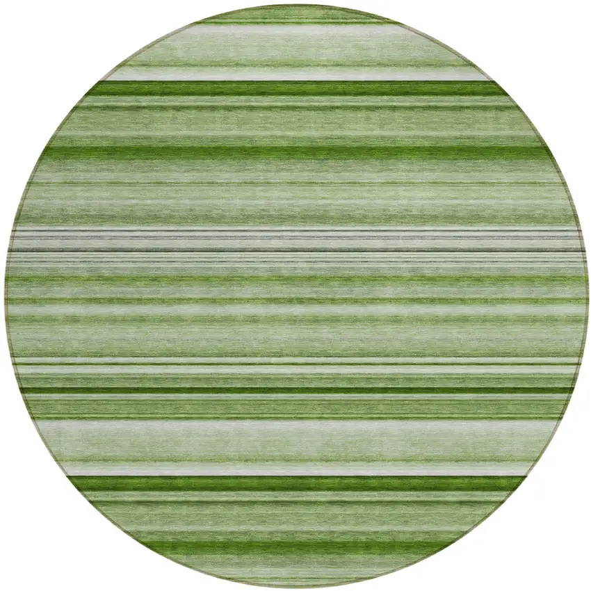 Artichoke Green Round Striped Washable Indoor Outdoor Area Rug Photo 2