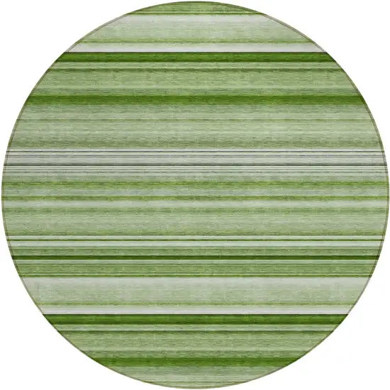 Artichoke Green Round Striped Washable Indoor Outdoor Area Rug Photo 2