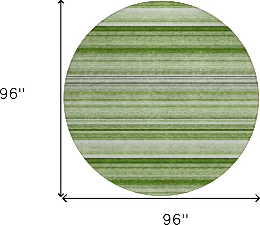 Artichoke Green Round Striped Washable Indoor Outdoor Area Rug Photo 3