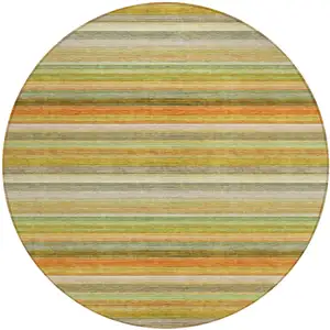 Photo of 8' Round Artichoke Green Round Striped Washable Non Skid Indoor Outdoor Area Rug