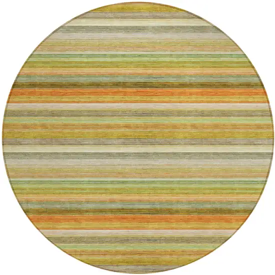 8' Round Artichoke Green Round Striped Washable Non Skid Indoor Outdoor Area Rug Photo 2