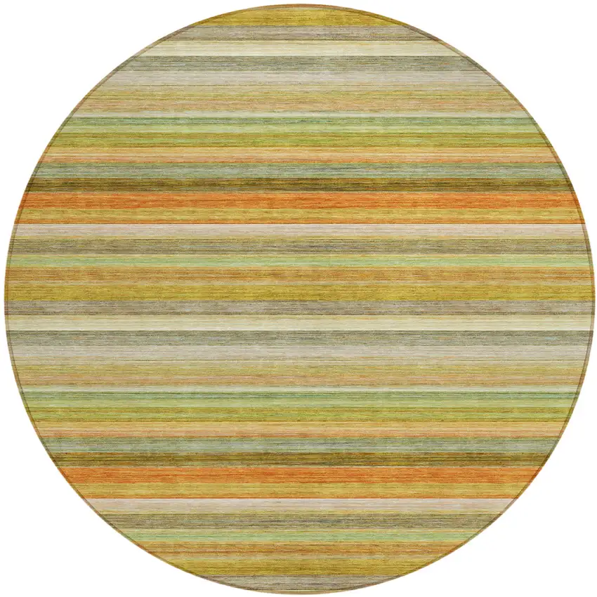 8' Round Artichoke Green Round Striped Washable Non Skid Indoor Outdoor Area Rug Photo 2