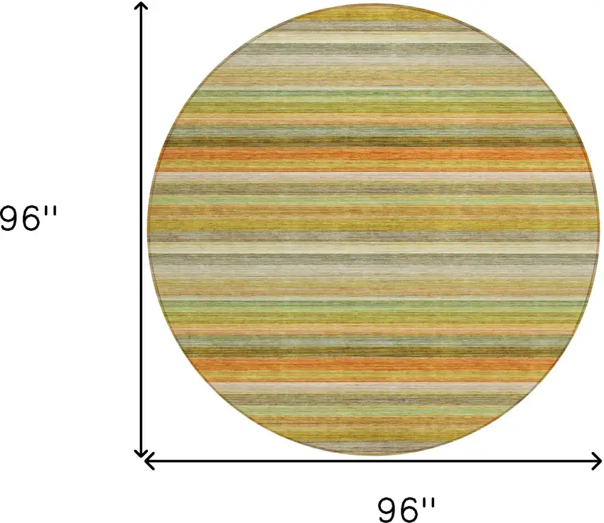 8' Round Artichoke Green Round Striped Washable Non Skid Indoor Outdoor Area Rug Photo 3