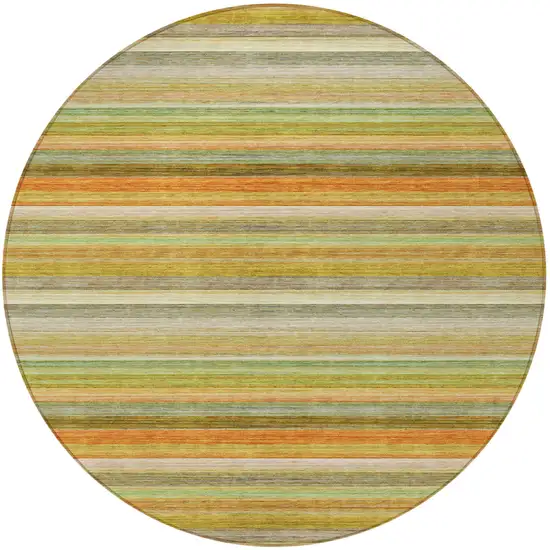 Artichoke Green Round Striped Washable Non Skid Indoor Outdoor Area Rug Photo 4