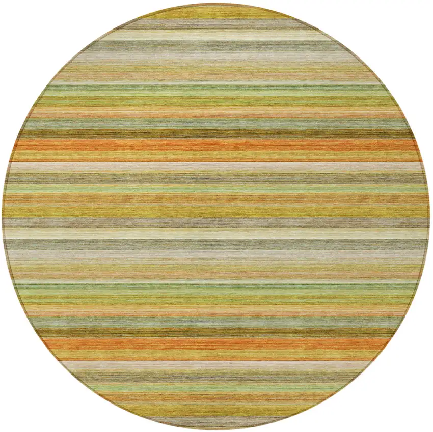 Artichoke Green Round Striped Washable Non Skid Indoor Outdoor Area Rug Photo 4