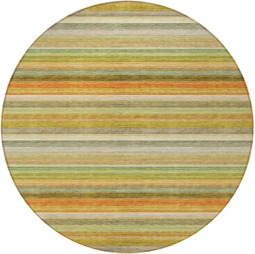 Artichoke Green Round Striped Washable Non Skid Indoor Outdoor Area Rug Photo 4