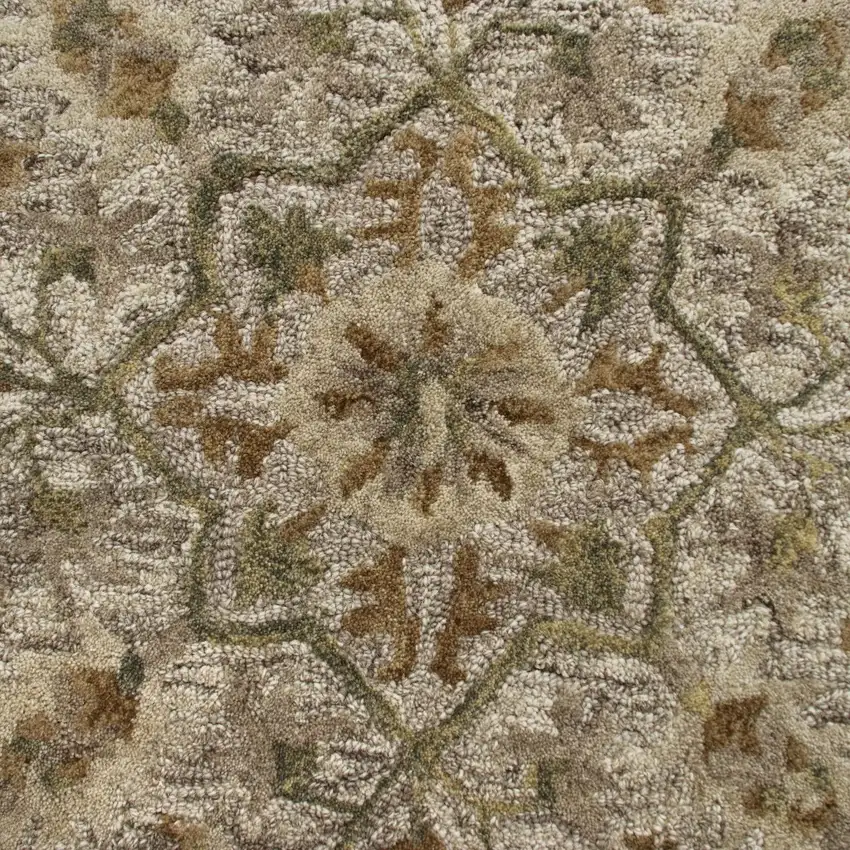 4' Round Beige Distressed Medallion Area Rug Photo 2