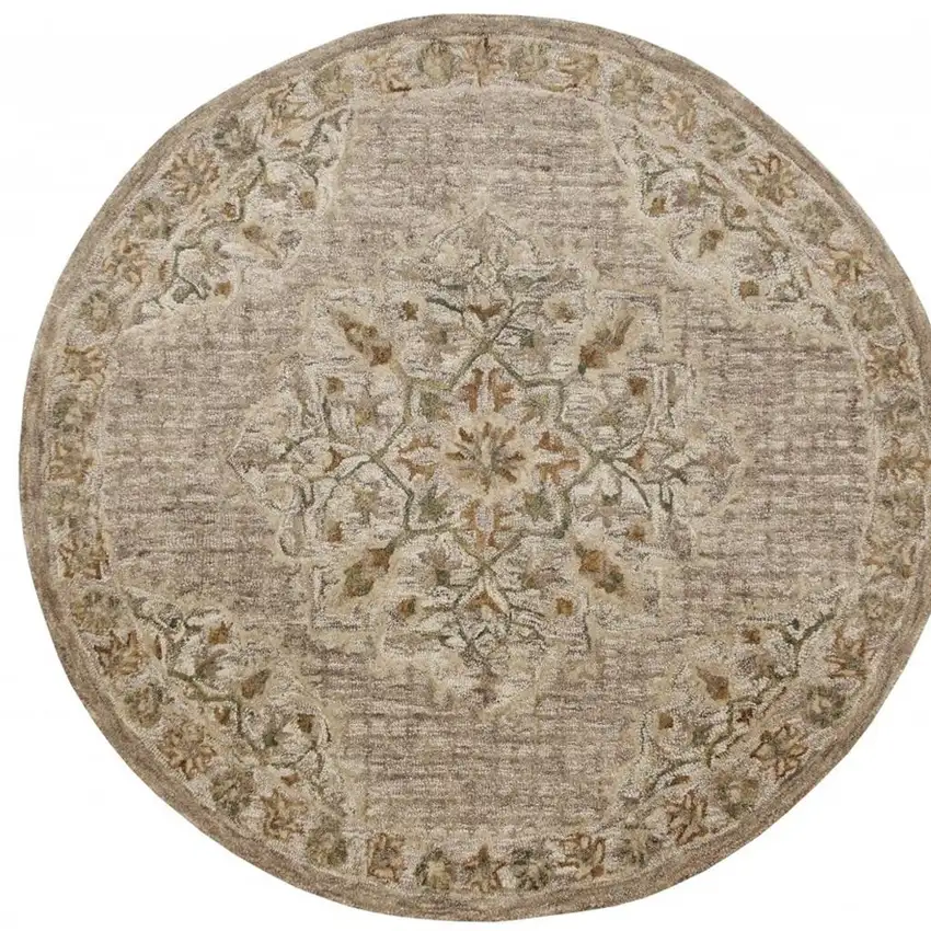 Beige Distressed Medallion Area Rug Photo 5