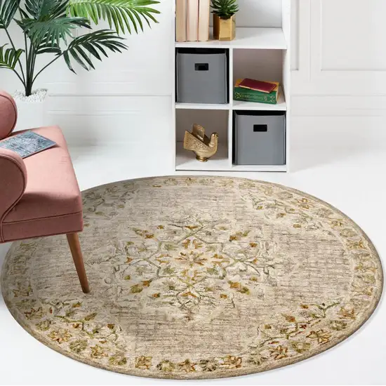Beige Distressed Medallion Area Rug Photo 8