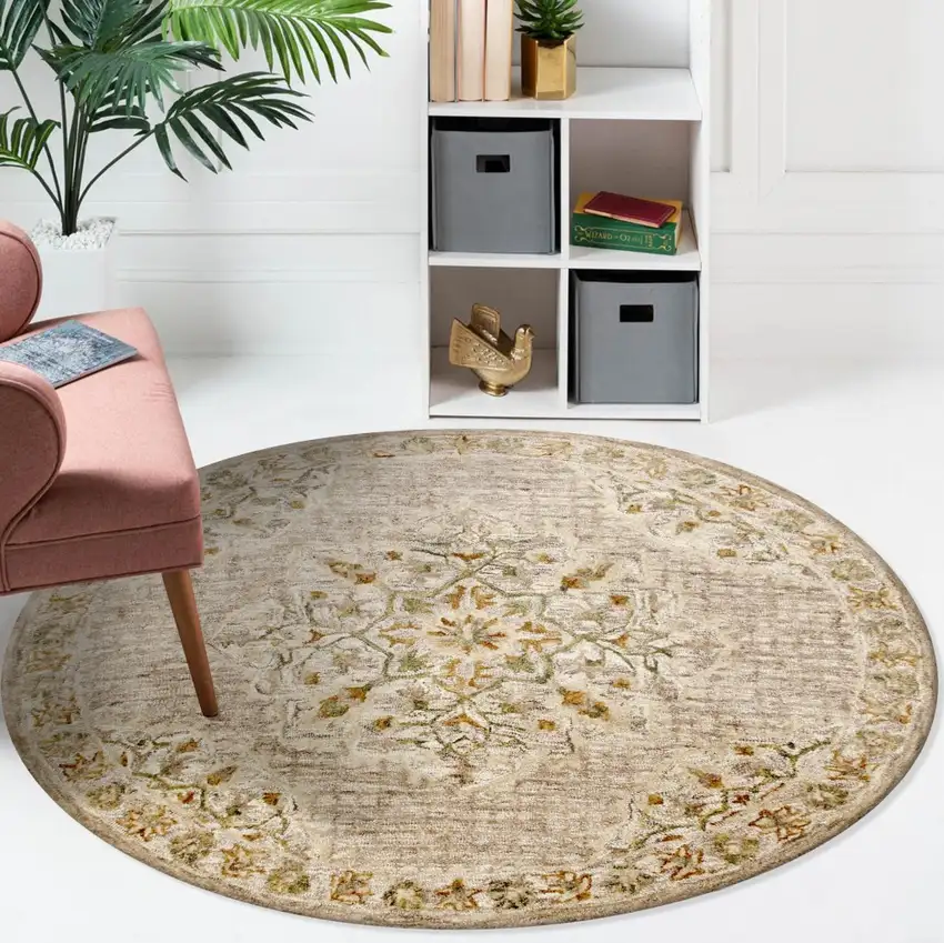 Beige Distressed Medallion Area Rug Photo 8