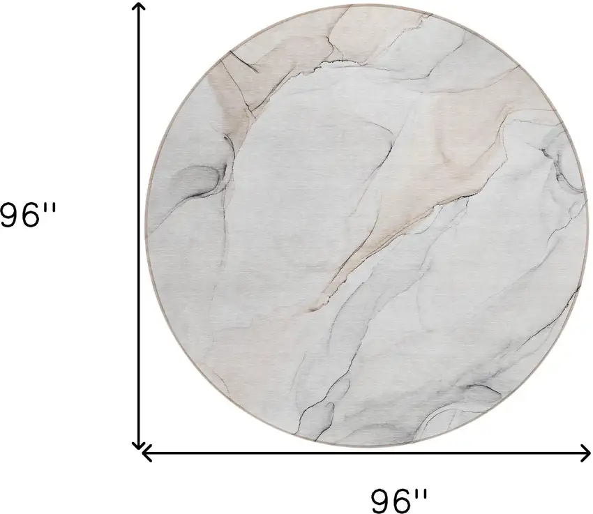 Beige Ivory and Gray Round Abstract Washable Non Skid Indoor Outdoor Area Rug Photo 3