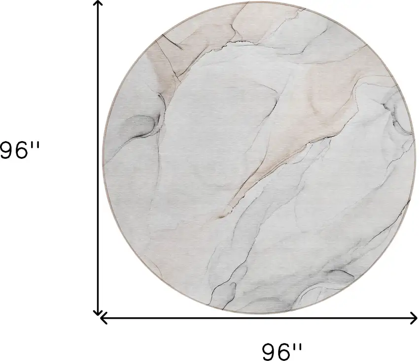 Beige Ivory and Gray Round Abstract Washable Non Skid Indoor Outdoor Area Rug Photo 3