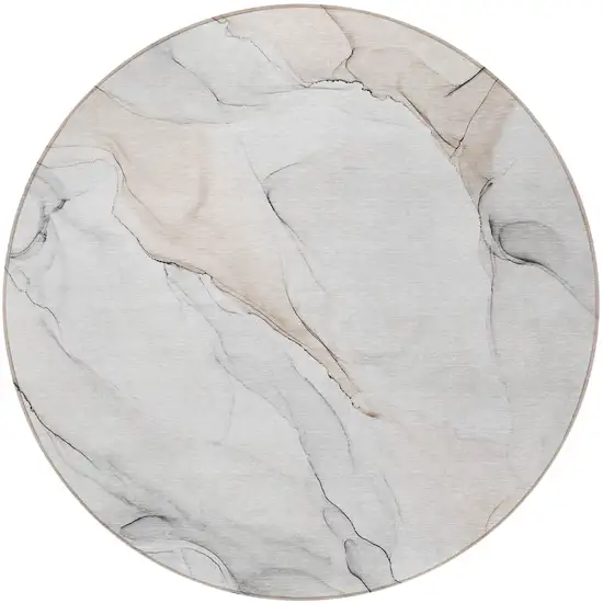 8' Round Beige Ivory and Gray Round Abstract Washable Non Skid Indoor Outdoor Area Rug Photo 5