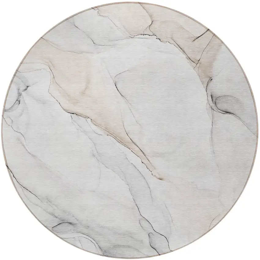 8' Round Beige Ivory and Gray Round Abstract Washable Non Skid Indoor Outdoor Area Rug Photo 5
