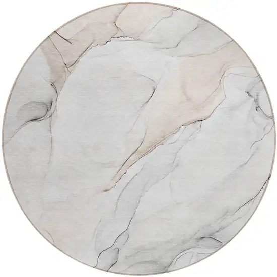8' Round Beige Ivory and Gray Round Abstract Washable Non Skid Indoor Outdoor Area Rug Photo 2