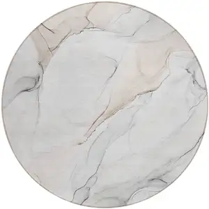 Photo of 8' Round Beige Ivory and Gray Round Abstract Washable Non Skid Indoor Outdoor Area Rug