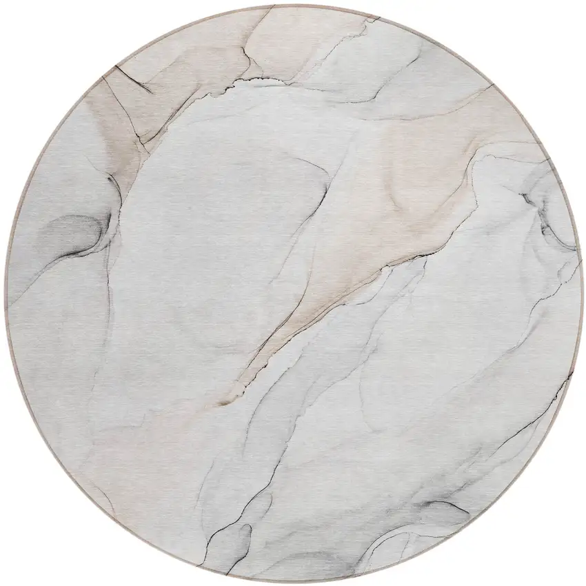 8' Round Beige Ivory and Gray Round Abstract Washable Non Skid Indoor Outdoor Area Rug Photo 2