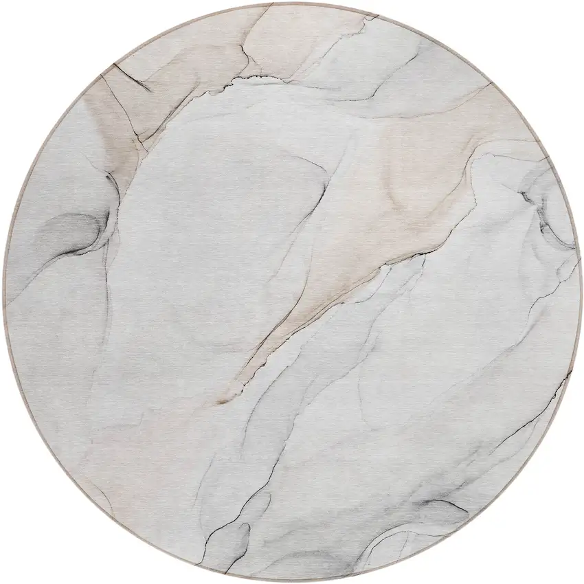 8' Round Beige Ivory and Gray Round Abstract Washable Non Skid Indoor Outdoor Area Rug Photo 2