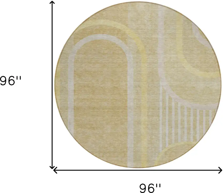 Beige Round Abstract Washable Indoor Outdoor Area Rug Photo 3