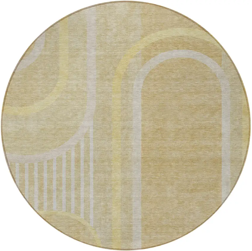 8' Round Beige Round Abstract Washable Non Skid Indoor Outdoor Area Rug Photo 3