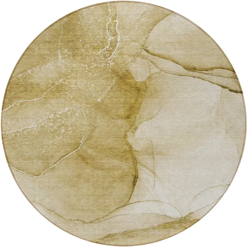 8' Round Beige Round Abstract Washable Non Skid Indoor Outdoor Area Rug Photo 4