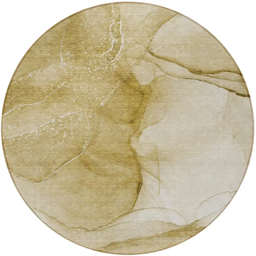 8' Round Beige Round Abstract Washable Non Skid Indoor Outdoor Area Rug Photo 5