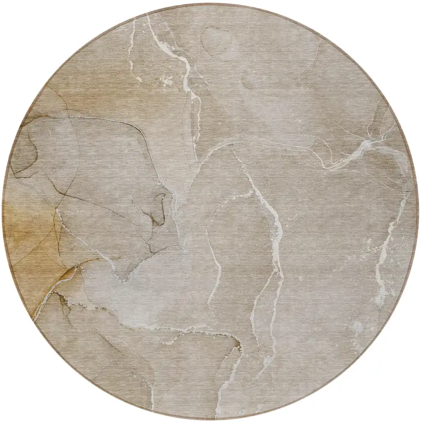 8' Round Beige Round Abstract Washable Non Skid Indoor Outdoor Area Rug Photo 4